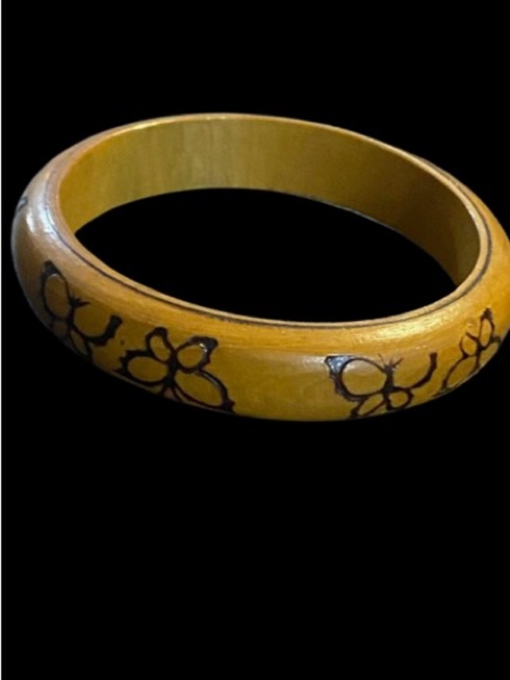 Vintage Engraved Butterfly Design Wooden Bangle Bracelet Cottagecore Boho Hippie